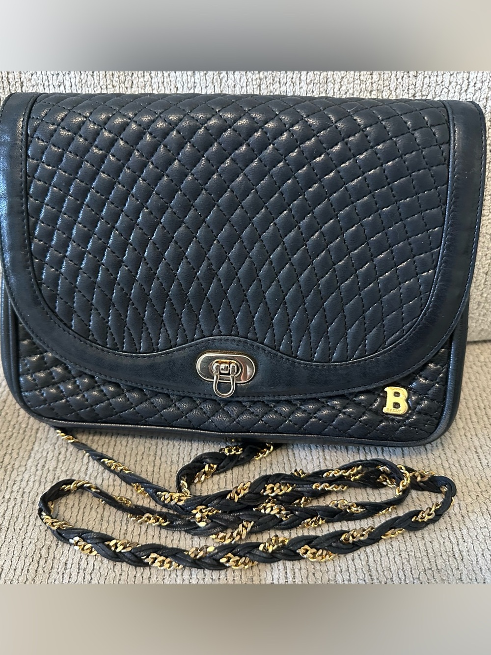 Vintage Bally Black Quilted Shoulder Bag